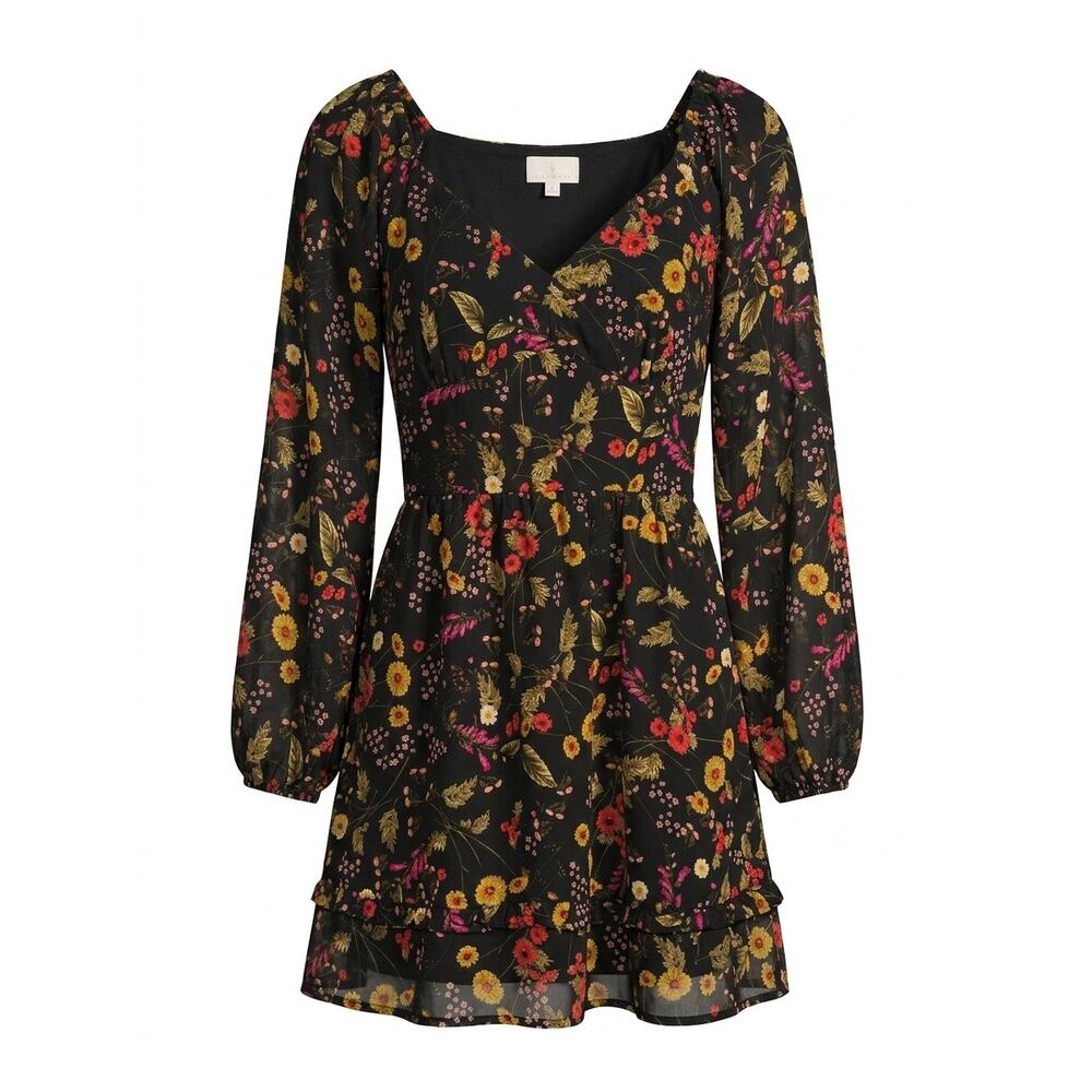 Lost + Wander Whimsygoth Floral Mesh Mini Dress M Black Multicolor Peekaboo